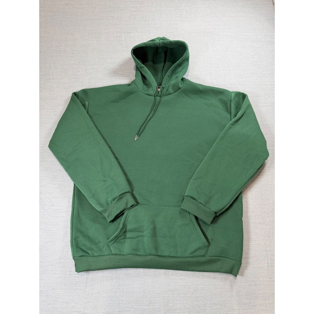 Lans Green Pullover Hoodie Mens XL Solid Fleece Sweatshirt Kangaroo Pocket P8
